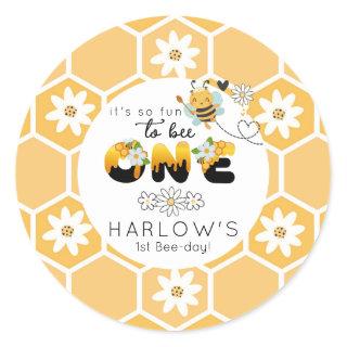 So fun to Bee One bumble bee 1st Birthday  Classic Round Sticker