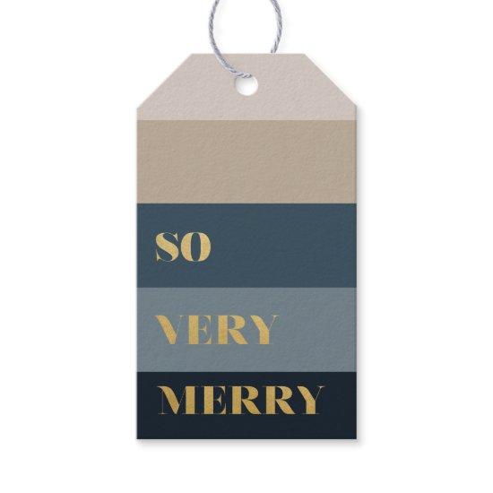 So Very Merry Blue Stripes Christmas Gift Tags
