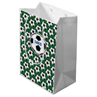 Soccer Balls White Black Green Custom Name Medium Gift Bag
