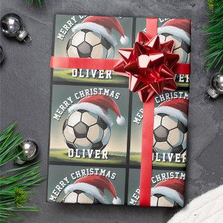 Soccer Football Ball Santa Hat Name Christmas