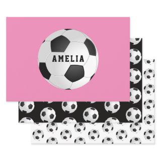 Soccer Football Balls Kids Name Pink Birthday   Sheets