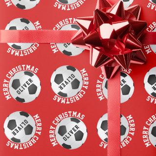 Soccer Football Balls Kids Name Red Christmas