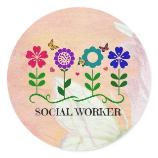 Social Worker, Pastel Springtime Design, Classic Round Sticker