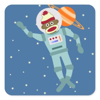 Sock Monkey Astronaut Square Sticker