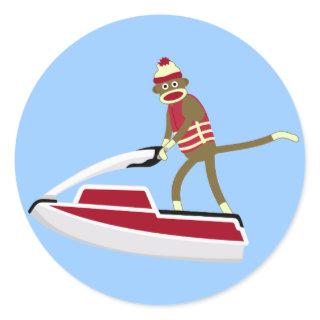 Sock Monkey Jetski Classic Round Sticker