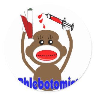 Sock Monkey Phlebotomist Gifts--Adorable Classic Round Sticker