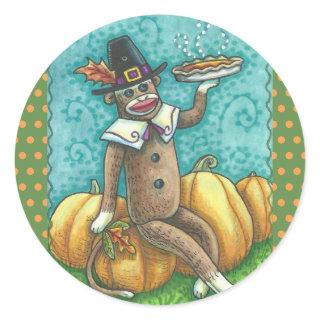 SOCK MONKEY PILGRIM THANKSGIVING STICKER SHEET Rnd