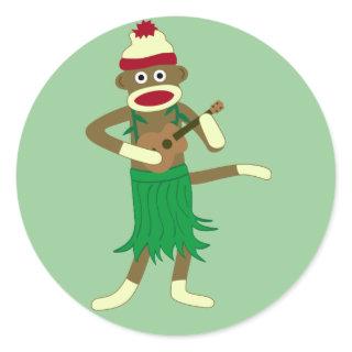 Sock Monkey Ukulele Classic Round Sticker
