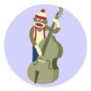 Sock Monkey Upright Bass Player Classic Round Sticker