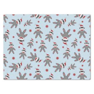 Sock Monkey With Santa Hat On Blue Christmas Tissue Paper