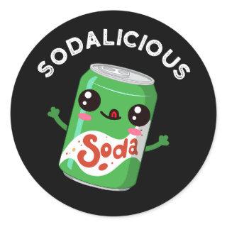 Soda-licious Funny Soda Pop Pun Dark BG Classic Round Sticker