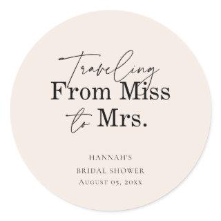 Soft Blush Bridal Shower Miss to Mrs  Classic Round Sticker