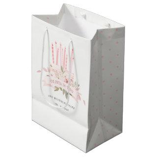 Soft Blush Floral Cake Candles Any Age Birthday Medium Gift Bag