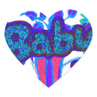 Soft Cyan Blue Flower Art: A Baby's Touch.  Heart Sticker