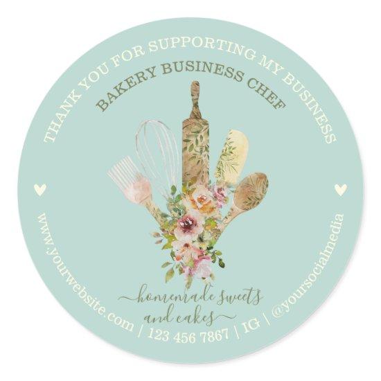 Soft Green Teal Food Store Catering Bakery Chef Classic Round Sticker