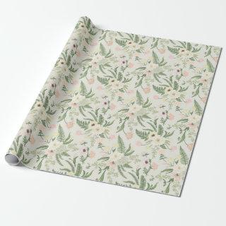 Soft Mint Green Garden Flower Pattern