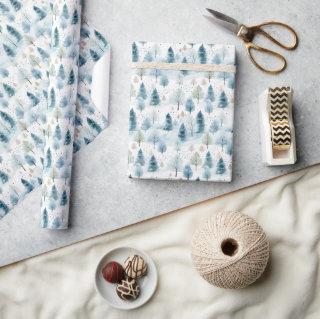 Soft pastel blue and green snowy winter forest