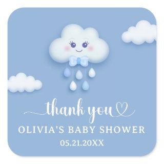 Soft pastel blue cloud 9 boy baby shower  square sticker