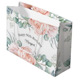 Soft Pastel Watercolor Floral 90th Birthday Large Gift Bag