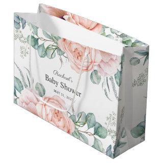 Soft Pink and Beige Watercolor Floral Baby Shower Large Gift Bag