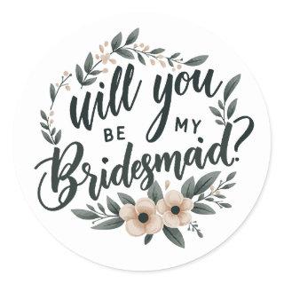 Soft Pink Floral Bridesmaid Proposal Decal Classic Round Sticker