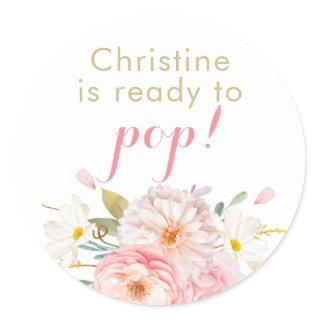 Soft Pink Floral She's Ready To Pop Stickers