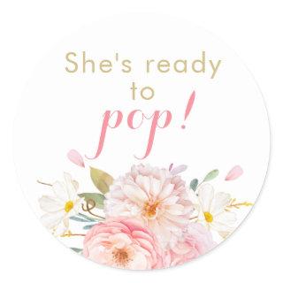 Soft Pink Floral She's Ready To Pop Stickers