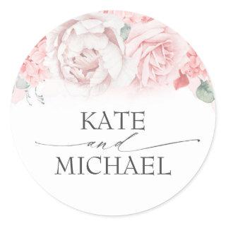 Soft Pink Flowers Elegant Romantic Spring Garden Classic Round Sticker