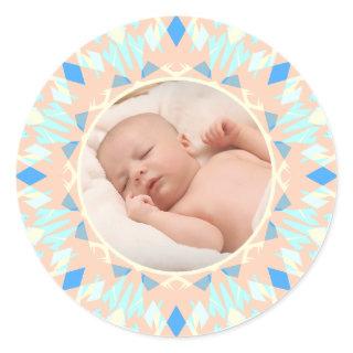 Soft Pretty Blue Custom Photo Mother’s Day Gift Classic Round Sticker