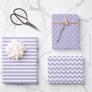 Soft Purple & White Stripes Polka Dot Chevron  Sheets