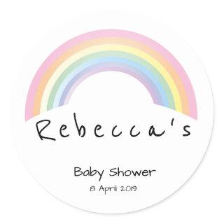 Soft rainbow baby shower classic round sticker