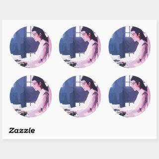 Soft Wangji Playing the Zither Classic Round Sticker
