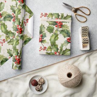 Soft Watercolor Holly & Berries Elegance Design