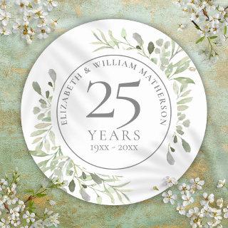 Soft Watercolour Leaves 25th Anniversary Classic Round Sticker