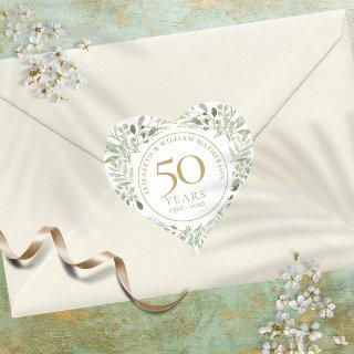 Soft Watercolour Leaves 50th Anniversary Heart Sticker