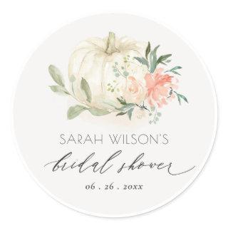 Soft White Pumpkin Blush Floral Bridal Shower Classic Round Sticker