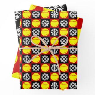 Softball and Snowflake Red and Black Christmas  Sheets