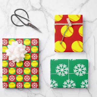 Softball and Snowflake Red and Green Christmas  Sheets