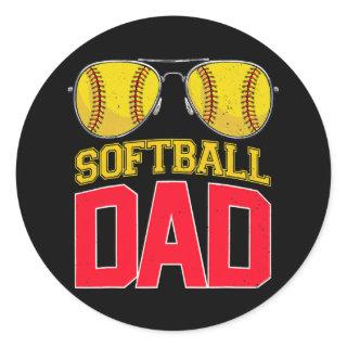 Softball Dad Proud Daddy of Softball Player Classic Round Sticker