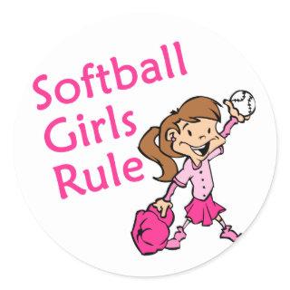Softball Girls Rule Classic Round Sticker