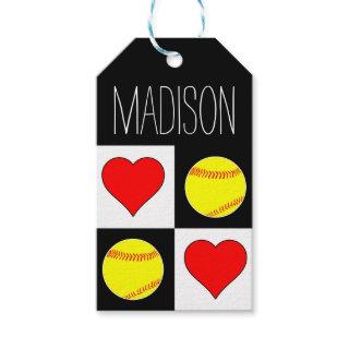 Softball Hearts Custom Player Name or Text Sports Gift Tags