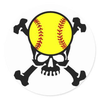 Softball on the brain skull classic round sticker