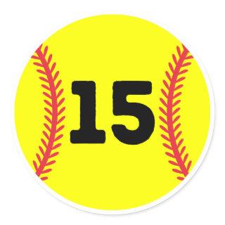 Softball Player Jersey Favorite Number #15 Classic Round Sticker