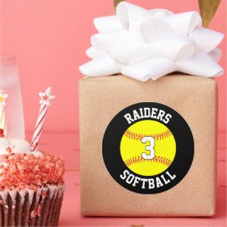 Softball Team Name and Player Number Personalized Classic Round Sticker