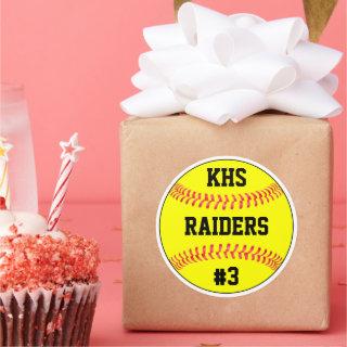 Softball Team Name, School Letters & Player Number Classic Round Sticker