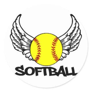 Softball with Wings Classic Round Sticker