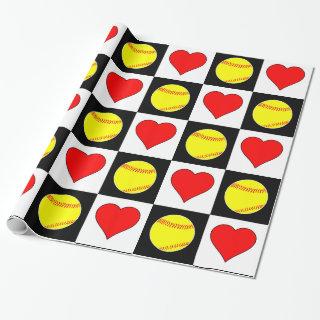 Softballs & Hearts Cute Checker Pattern Fastpitch