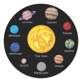 Solar system circle, Cartoon drawing planets Classic Round Sticker