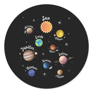 Solar System Planets Kids Knowledge Outer Space Classic Round Sticker