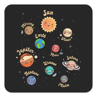 Solar System Planets Kids Knowledge Outer Space Square Sticker